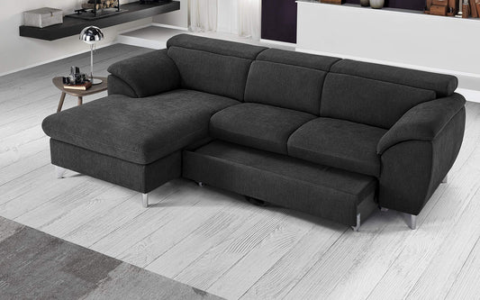 Dafne Italian Design Divano Letto angolare 3 posti con penisola a Sinistra. Tessuto Romeo Nero (cm. 269 x 175 x 94h)