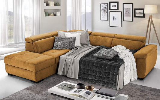Dafne Italian Design Divano Letto angolare 3 posti con penisola a Sinistra. Tessuto Romeo ruggine (cm. 282 x 242 x 96h)