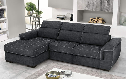 Dafne Italian Design Divano Letto angolare 3 posti con penisola a Sinistra. Similpelle Effetto Nabuk Grafite (cm. 287 x 176 x 96h)