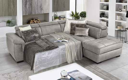 Dafne Italian Design Divano Letto angolare 3 posti con penisola a Destra. Tessuto Tay Tay Light Grey (cm. 282 x 242 x 96h)