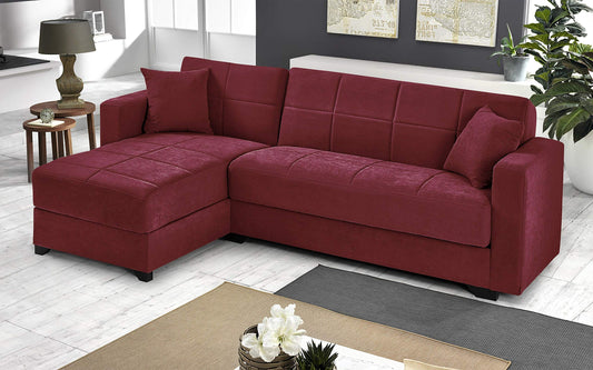 Dafne Italian Design Divano Letto angolare 2 posti Bordeaux penisola a Sinistra - (cm. 225 x 158 x 86h)