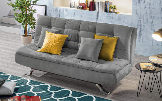 Divano 3 posti in tessuto lavabile grigio - 192 x 96 x 90 cm. trasformabile in letto una piazza e mezza