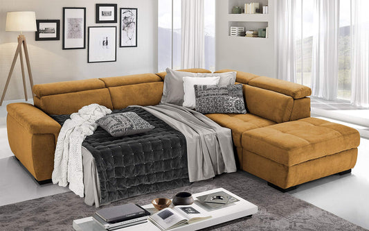 Dafne Italian Design Divano Letto angolare 3 posti con penisola a Destra. Tessuto Romeo ruggine (cm. 282 x 242 x 96h)