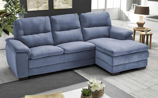 Dafne Italian Design Divano angolare 3 posti con penisola a Destra. Tessuto Gordon Denim (cm. 275 x 158 x 94h)