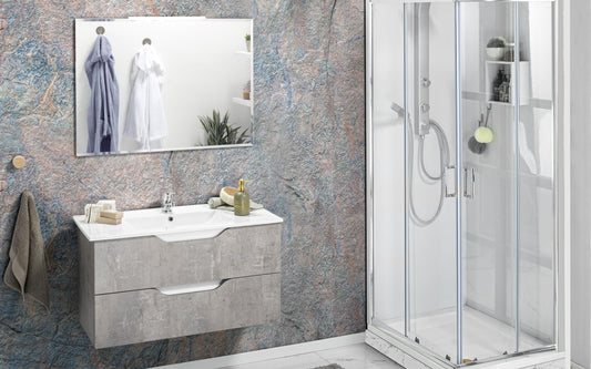 Dafne Italian Design Mobile da bagno componibile sospeso Joy colore legno quercia e bianco lucido cm 81x47x195 (base, lavabo, specchio)