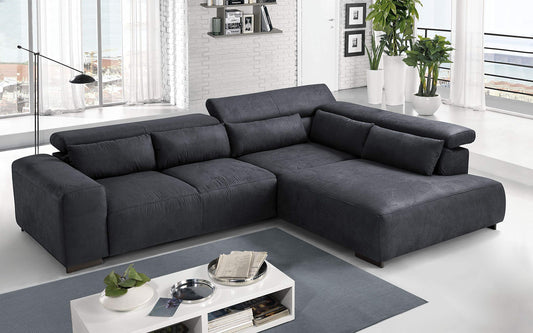 Dafne Italian Design Divano angolare 3 posti con penisola a Destra. Tessuto Sparta Antracite (cm. 309 x 225 x 70h)