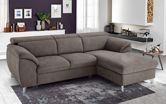 Dafne Italian Design Divano Letto angolare 3 posti con penisola a Destra. Tessuto Romeo Stone (cm. 269 x 175 x 94h)