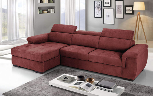 Dafne Italian Design Divano Letto angolare 3 posti con penisola a Sinistra. Tessuto Romeo Rosso (cm. 287 x 176 x 96h)