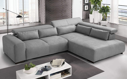 Dafne Italian Design Divano angolare 3 posti con penisola a Destra. Tessuto Silver (cm. 309 x 225 x 70h)