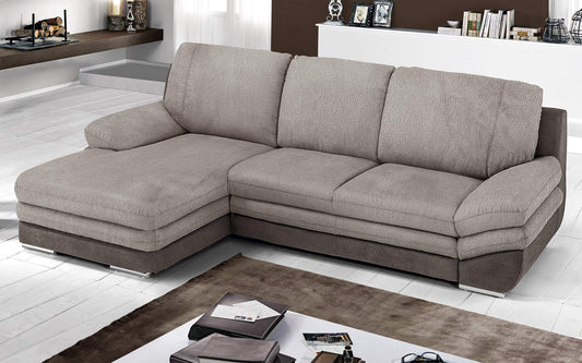 Dafne Italian Design Divano Letto angolare 2 posti con penisola a Sinistra. Tessuto Terra, Fango (cm. 271 x 166 x 91h)