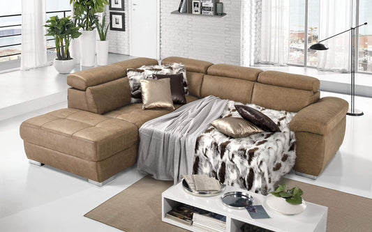 Dafne Italian Design Divano Letto angolare 3 posti con penisola a Sinistra. Tessuto Tay Tay Camel (cm. 285 x 245 x 97h)