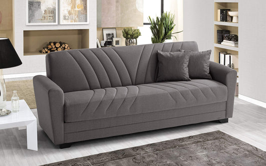 Divano 3 posti in tessuto lavabile caffè - 220 x 88 x 83h cm., vano contenitore, trasformabile in letto una piazza e mezza