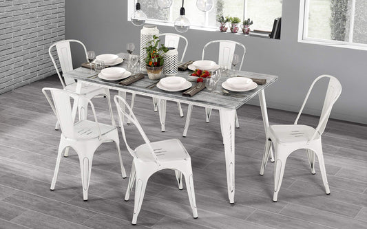 Dafne Italian Design Tavolo Fisso Bianco Anticato, Piano Effetto Rovere Bianco (cm. 160 x 80 x 76h)