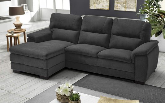 Dafne Italian Design Divano angolare 3 posti con penisola a Sinistra. Tessuto Gordon Nero (cm. 275 x 158 x 94h)