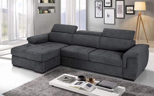 Dafne Italian Design Divano Letto angolare 3 posti con penisola a Sinistra. Tessuto Antracite (cm. 287 x 176 x 96h)