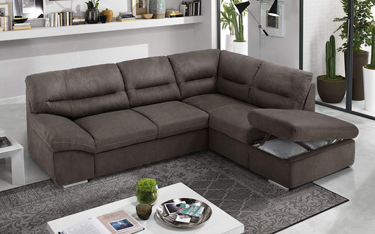 Dafne Italian Design Divano Letto angolare 2 posti con penisola a Destra. Tessuto Terra (cm. 270 x 216 x 88h)