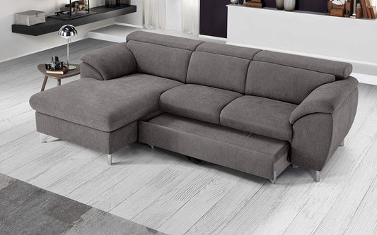 Dafne Italian Design Divano Letto angolare 3 posti con penisola a Sinistra. Tessuto Romeo Nocciola (cm. 269 x 175 x 94h)
