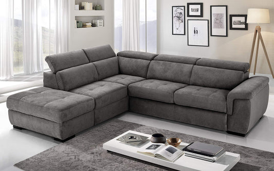 Dafne Italian Design Divano Letto angolare 3 posti con penisola a Sinistra. Tessuto Romeo Grigio Londra (cm. 282 x 242 x 96h)