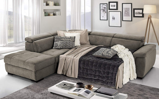 Dafne Italian Design Divano Letto angolare 3 posti con penisola a Sinistra. Tessuto Romeo camoscio (cm. 282 x 242 x 96h)