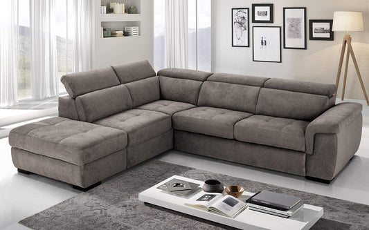 Dafne Italian Design Divano Letto angolare 3 posti con penisola a Sinistra. Tessuto Romeo Stone (cm. 282 x 242 x 96h)