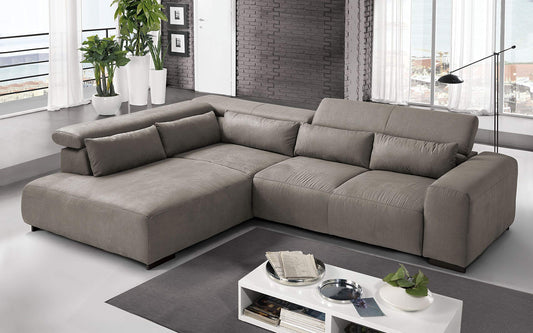 Dafne Italian Design Divano angolare 3 posti con penisola a Sinistra. Tessuto Sparta Mud (cm. 309 x 225 x 70h)