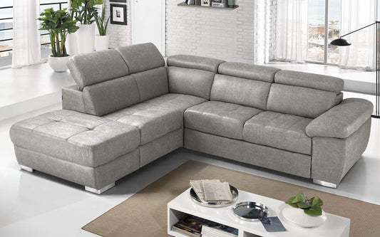 Dafne Italian Design Divano Letto angolare 3 posti con penisola a Sinistra. Tessuto Tay Tay Light Grey (cm. 285 x 245 x 97h)