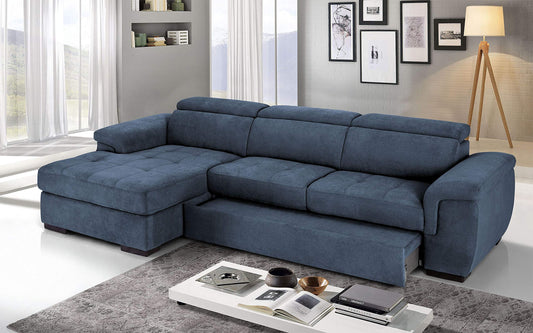 Dafne Italian Design Divano Letto angolare 3 posti con penisola a Sinistra. Tessuto Romeo Denim (cm. 287 x 176 x 96h)