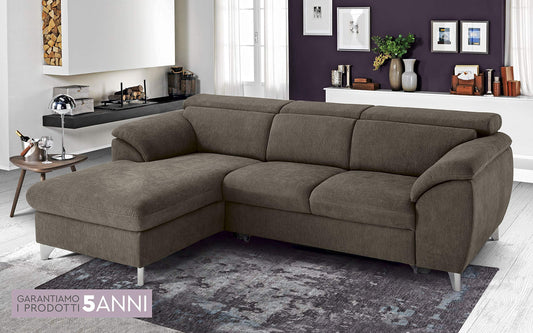 Dafnedesign.Com - Divano Letto angolare 3 posti Letto con penisola a Sinistra - Colore: Marrone Chiaro - Materiale: Tessuto - cm. 269 x 175 x 94h