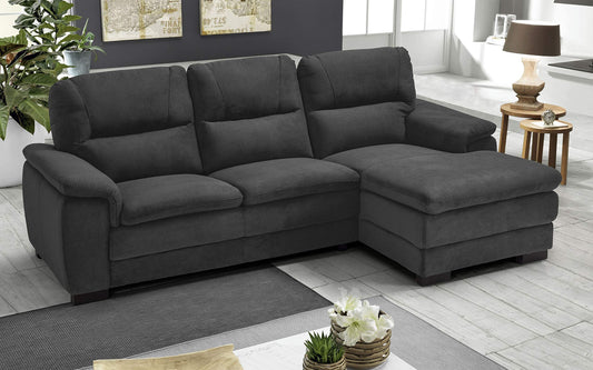 Dafne Italian Design Divano angolare 3 posti con penisola a Destra. Tessuto Gordon Nero (cm. 275 x 158 x 94h)