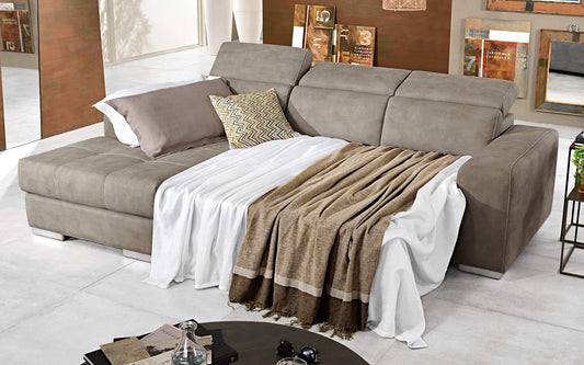 Dafne Italian Design Divano Letto angolare 3 posti con penisola a Sinistra. Similpelle Effetto Nabuk Talpa (cm. 259 x 178 x 94h)