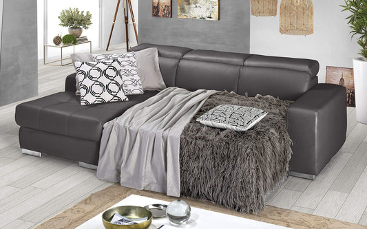 Dafne Italian Design Divano Letto angolare 3 posti con penisola a Sinistra. Similpelle Mouse (cm. 259 x 178 x 94h)