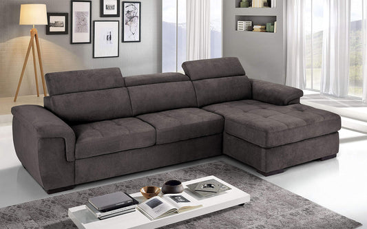 Dafne Italian Design Divano Letto angolare 3 posti con penisola a Destra. Tessuto Romeo Espresso (cm. 287 x 176 x 96h)