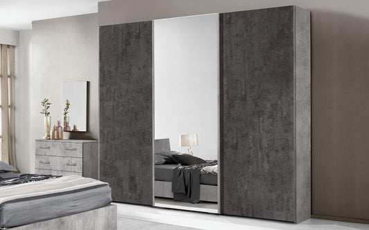 Dafne Italian Design Camera Completa - Cemento, ossido (Letto Matrimoniale, Armadio, Comodino, Specchiera, Comò)