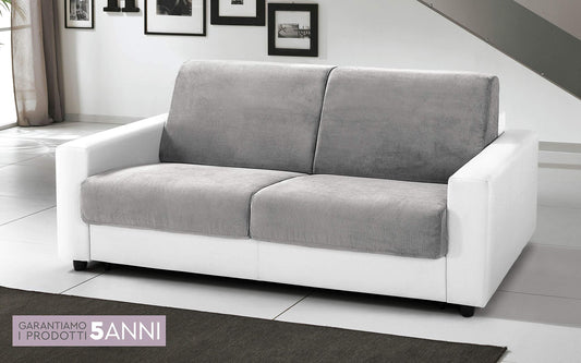 Dafnedesign.com - Divano letto 3 posti - Colore: bianco e grigio - ed ecopelle - Funzione: Letto - Divano letto 3 posti - Meccanismo: Letto a ribalta - e schienale sfoderabili