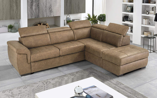Dafne Italian Design Divano Letto angolare 3 posti con penisola a Destra. Tessuto Tay Tay Camel (cm. 282 x 242 x 96h)