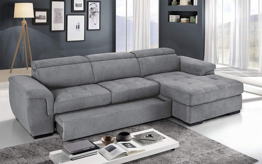 Dafne Italian Design Divano Letto angolare 3 posti con penisola a Destra. Tessuto Romeo Light Grey (cm. 287 x 176 x 96h)