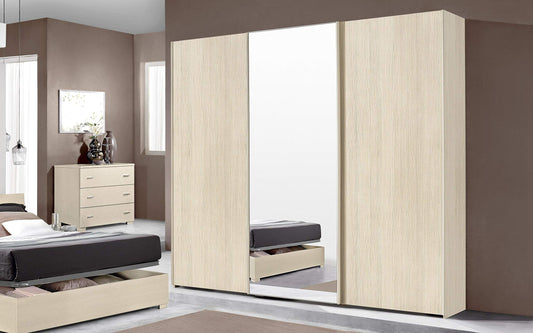 Dafne Italian Design Camera Completa - Effetto Pino Chiaro (Letto Matrimoniale, Armadio, Comodino, Specchiera, Comò)