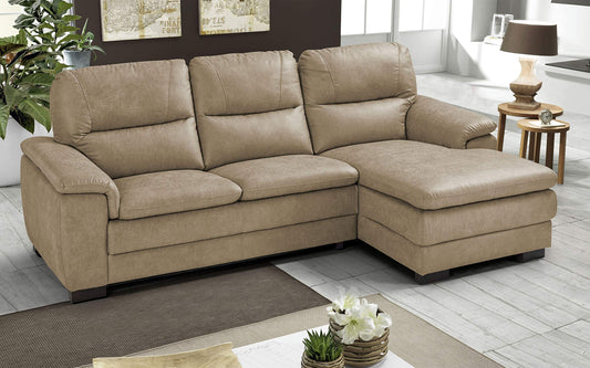 Dafne Italian Design Divano angolare 3 posti con penisola a Destra. Tessuto Manila Sabbia (cm. 275 x 158 x 94h)