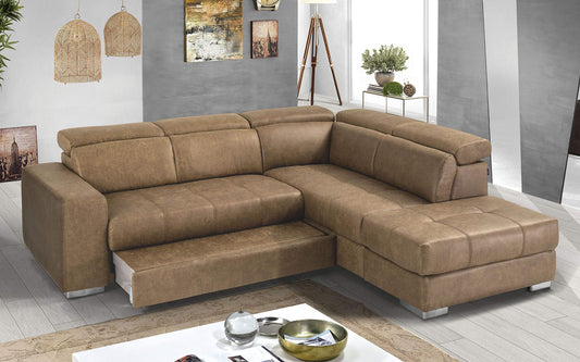 Dafne Italian Design Divano Letto angolare 3 posti con penisola a Destra. Tessuto Tay Tay Camel (cm. 266 x 230 x 94h)