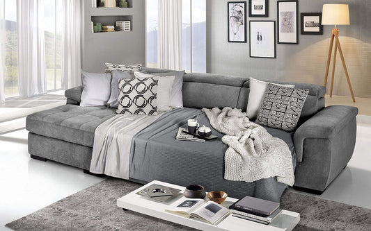 Dafne Italian Design Divano Letto angolare 3 posti con penisola a Sinistra. Tessuto Romeo Silver (cm. 287 x 176 x 96h)