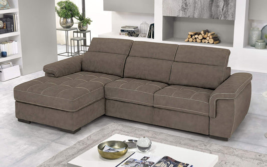 Dafne Italian Design Divano Letto angolare 3 posti con penisola a Sinistra. Similpelle Effetto Nabuk Elephant (cm. 287 x 176 x 96h)