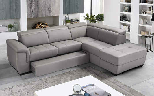 Dafne Italian Design Divano Letto angolare 3 posti con penisola a Destra. Similpelle Grigio Ash (cm. 287 x 245 x 98h)