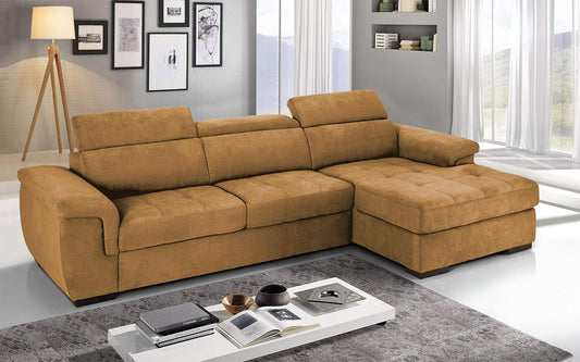 Dafne Italian Design Divano Letto angolare 3 posti con penisola a Destra. Tessuto Romeo ruggine (cm. 287 x 176 x 96h)
