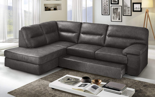 Dafne Italian Design Divano Letto angolare 3 posti con penisola a Sinistra. Tessuto Tay Tay Dark Grey (cm. 252 x 196 x 96h)