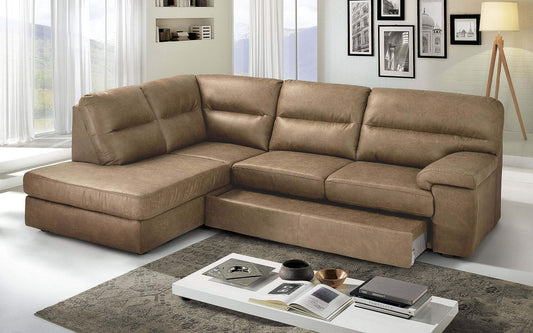 Dafne Italian Design Divano Letto angolare 3 posti con penisola a Sinistra. Tessuto Tay Tay Camel (cm. 252 x 196 x 96h)