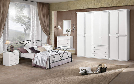 Dafne Italian Design Camera Completa - Bianco larice (Letto Matrimoniale, Armadio, Comodino, Specchiera, Comò)