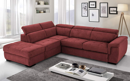 Dafne Italian Design Divano Letto angolare 3 posti con penisola a Sinistra. Tessuto Romeo Rosso (cm. 282 x 242 x 96h)