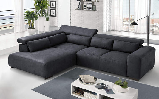 Dafne Italian Design Divano angolare 3 posti con penisola a Sinistra. Tessuto Antracite (cm. 309 x 225 x 70h)