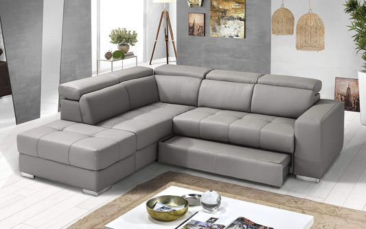 Dafne Italian Design Divano Letto angolare 3 posti con penisola a Sinistra. Similpelle Grigio Ash (cm. 266 x 230 x 94h)