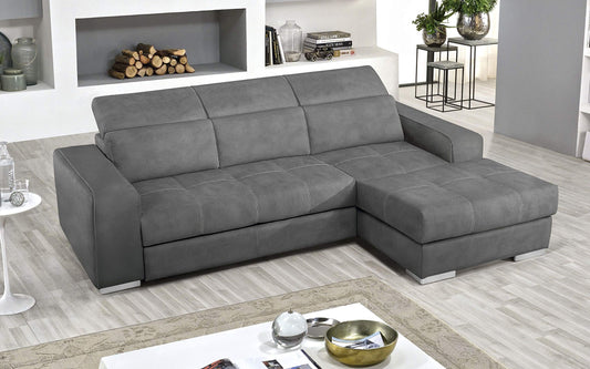 Dafne Italian Design Divano Letto angolare 3 posti con penisola a Destra. Similpelle Grey (cm. 259 x 178 x 94h)